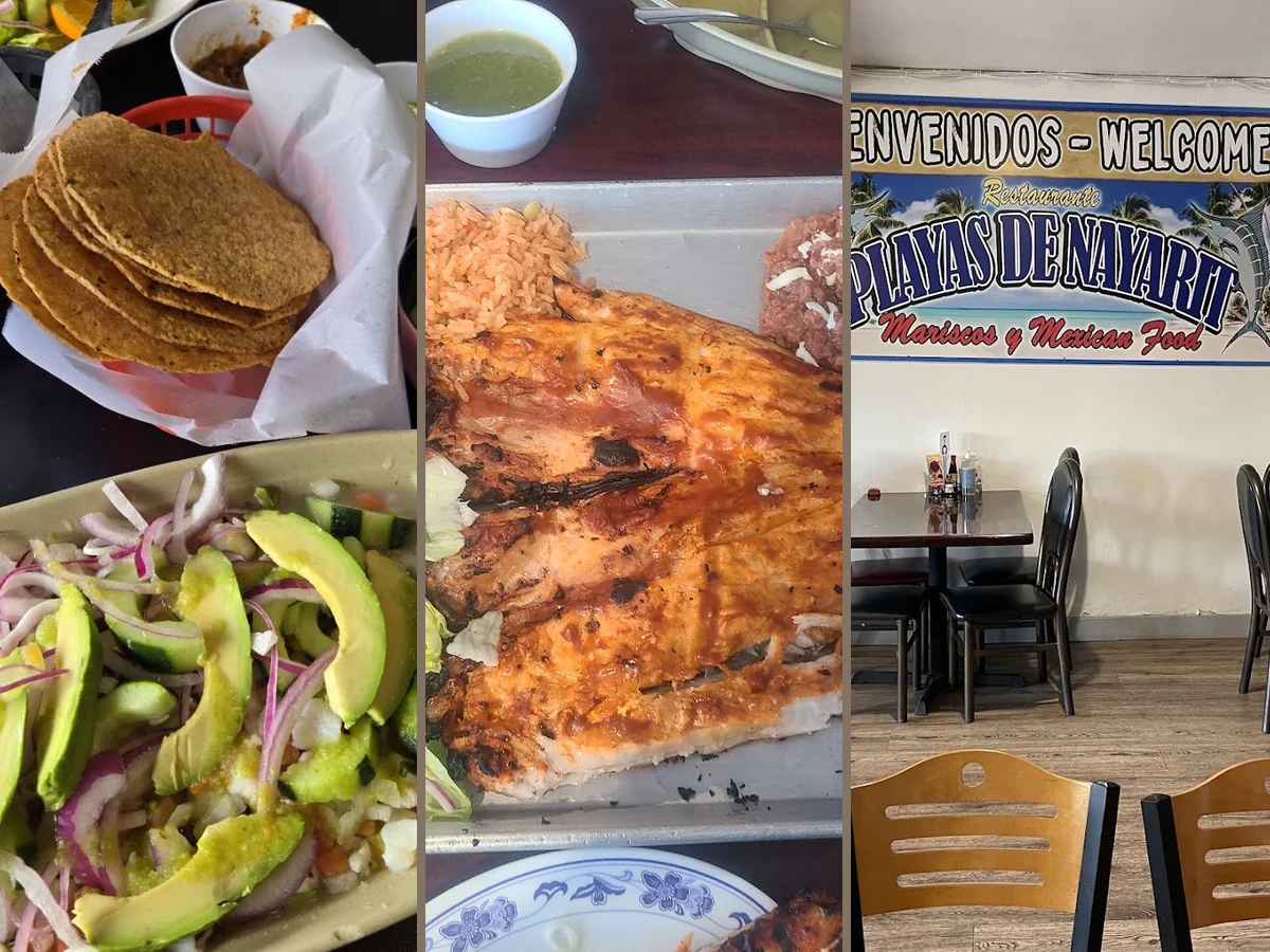 Family-style Mexican restaurant interior with table service.